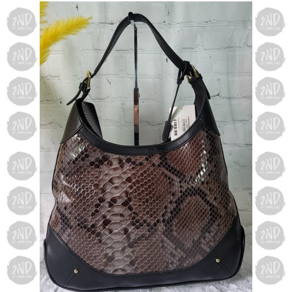 NWT London Fog Brown & Black Snakeskin-Embossed Lilah Hobo - Picture 3 of 11